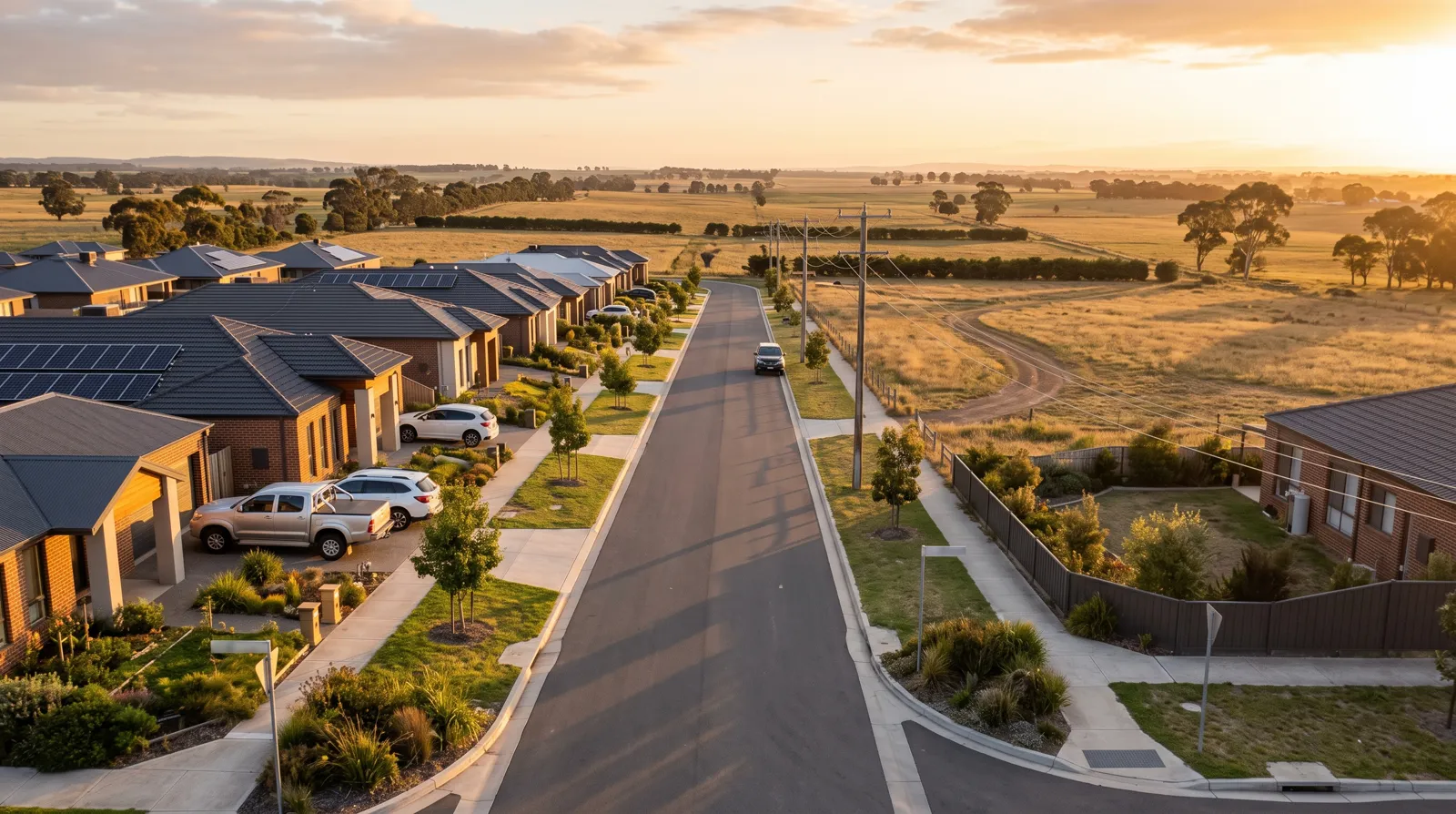 Artist's impression of a residential street at golden hour
